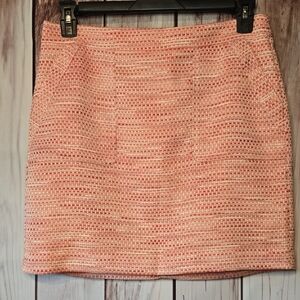LOFT Lightweight Lined Coral Pink Tweed Mini Skirt With Pockets Size 8